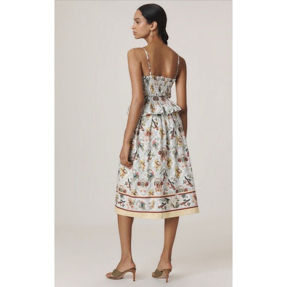 Anthropologie Midi Dress Yellow Floral Smock Peplum Preppy Boho Vacay Large NWT - Picture 7 of 12